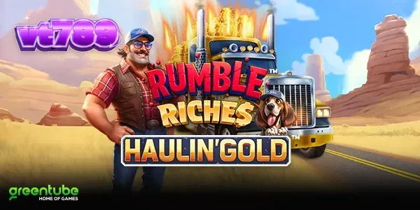 Tampilan layar permainan slot Rumble Riches Haulin’ Gold™ dengan tema truk