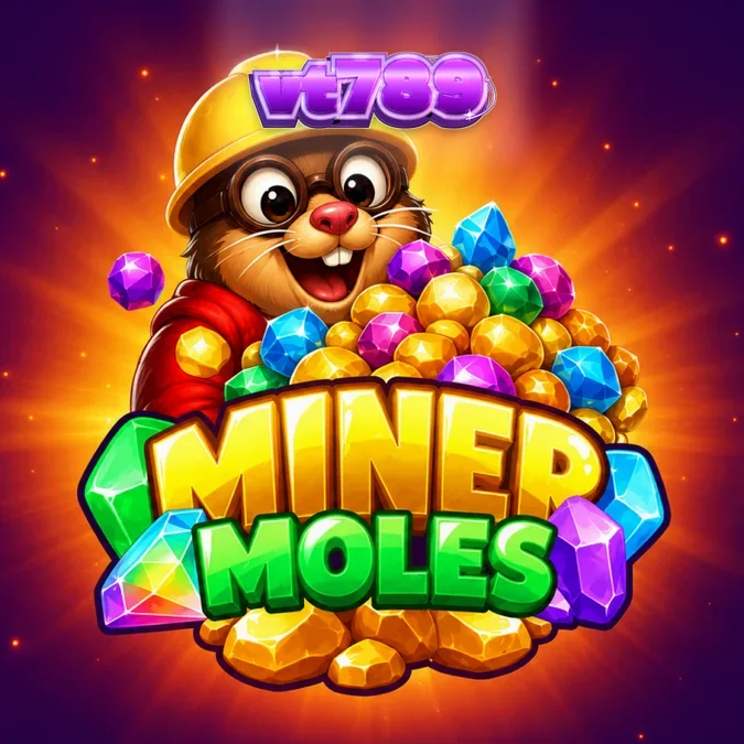 Tampilan visual grid 6x6 pada slot Miner Moles dengan tema pertambangan kartun.