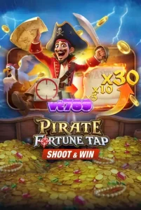Pemandangan aksi tembak-menembak di kapal bajak laut dalam game Pirate Fortune Tap